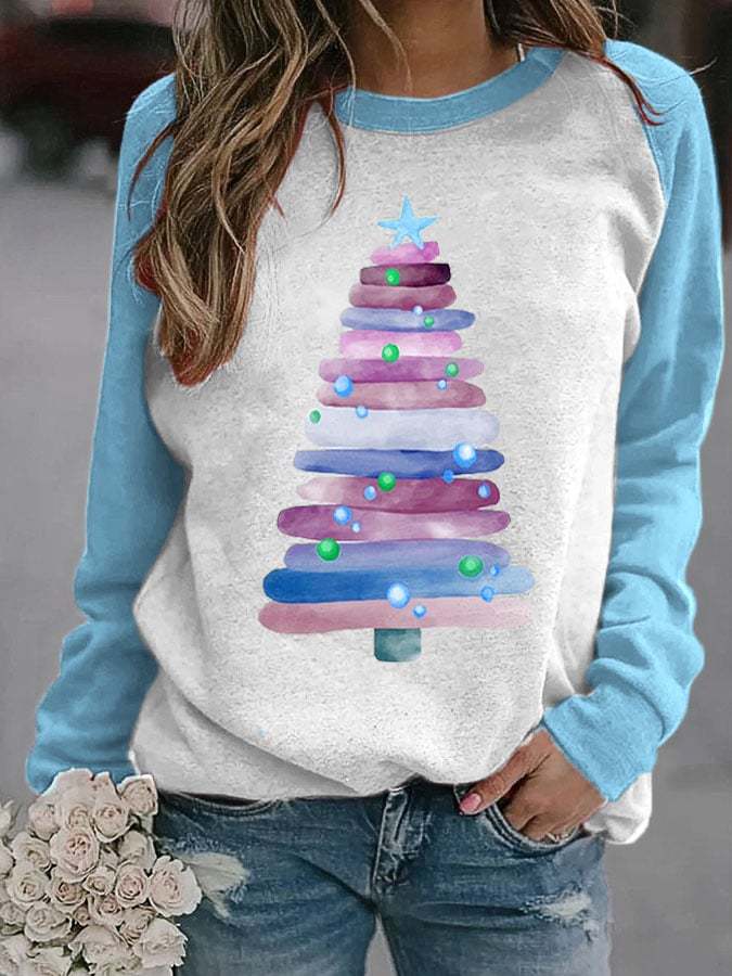 Women's Watercolor Tree Print Sweatshirt