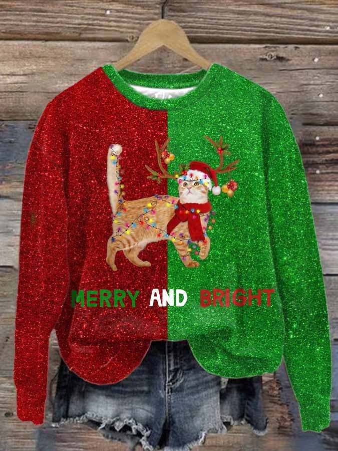 Women's Merry And Bright Christmas Tree Print Long Sleeve Sweatshirt