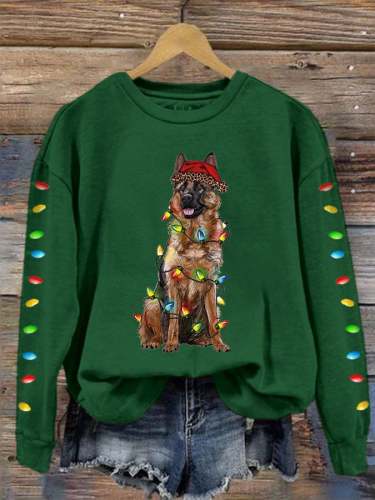 Women's Christmas Dog Mom Print Casual Drop Shoulder Long Sleeve T-Shirt