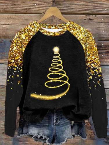Women's Christmas Christmas Tree Glitter Print Casual Sweatshirt