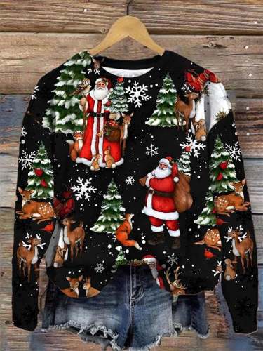 Women's Casual Santa Claus Print Long Sleeve Sweatshirt