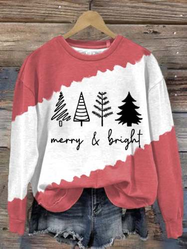 Women's Merry And Bright Print Round Neck Sweatshirt