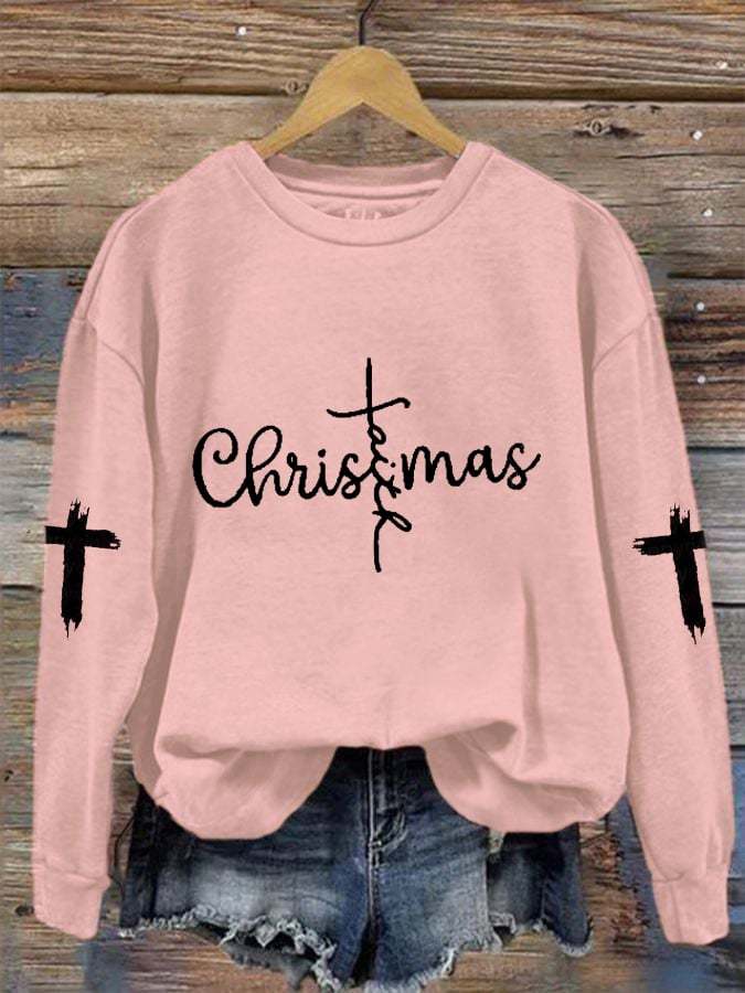 Women's Christmas Faith CRoss Print Crew Neck Sweatshirt