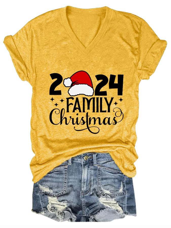 Women's 2024 Family Christmas V-Neck T-Shirt