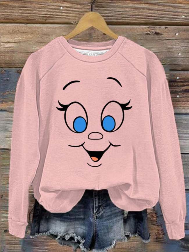 Women's Christmas Cartoon Cindy Lou Who Face Print Sweatshirt