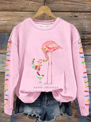 Women's Merry Christmas Flamingo Print Sweatshirt