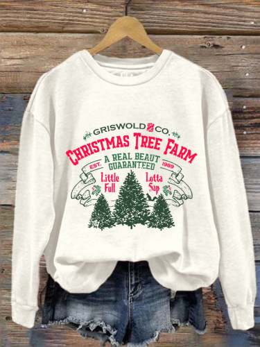 Women's Christmas Griswold Co Christmas Tree Farm Print Crew Neck Sweatshirt