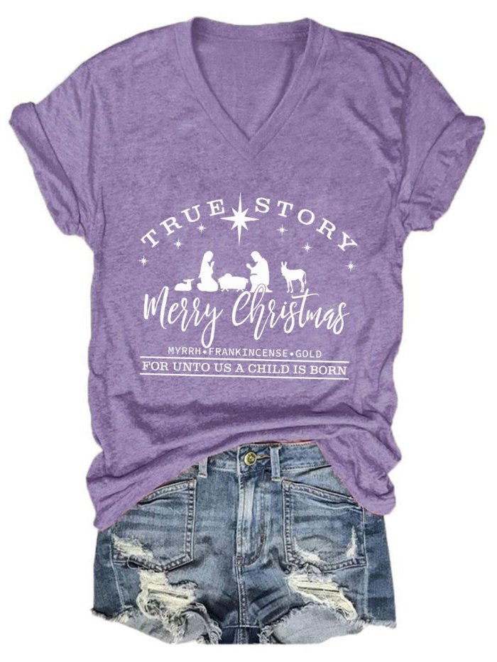 Women's Christian Christmas True Story Casual T-Shirt