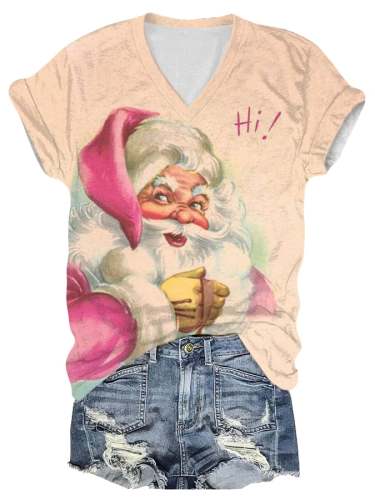 Women's Casual Santa Claus Print Short Sleeve T-Shirt