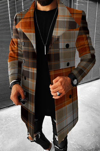 Fashion Patchwork Brown Check Casual Coat