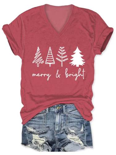 Merry And Bright Women's Christmas Print Short Sleeve T-Shirt