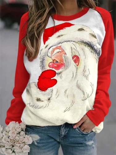 Women's Retro Santa Print Casual Sweatshirt