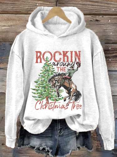 Women's Rockin Around The Christmas Tree Print Hoodie