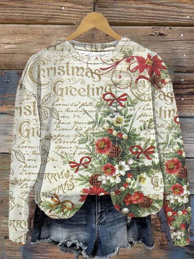 Women's Vintage Christmas Tree Print Sweatshirt