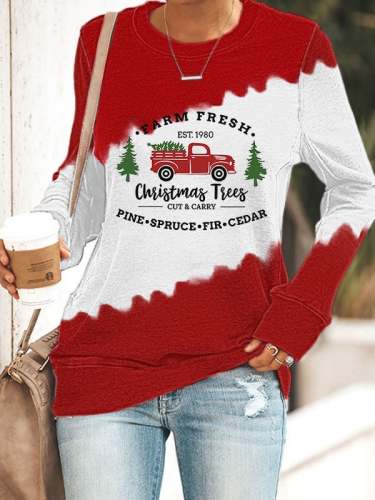 Women's Christmas Tree Farm Fresh Pine Spruce Fir Cedar Print  Sweatshirt