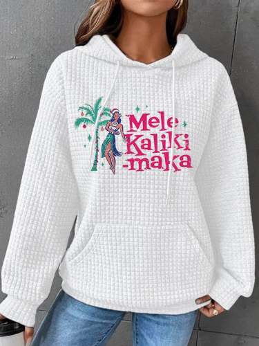 Women's Mele Kalikimaka Hawaii Christmas Printed Waffle Hooded Sweatshirt