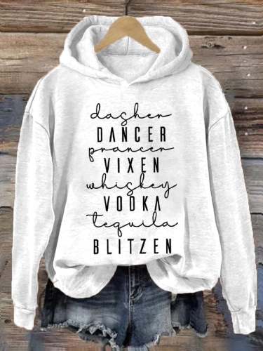 Women's Funny Christmas Dasher Dancer Prancer Vixen Comet Cupid Donner Blitzen Rudolphr Printed Hooded Sweatshirt