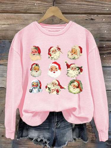 Women's Pink Vintage Santa Claus Print Sweatshirt