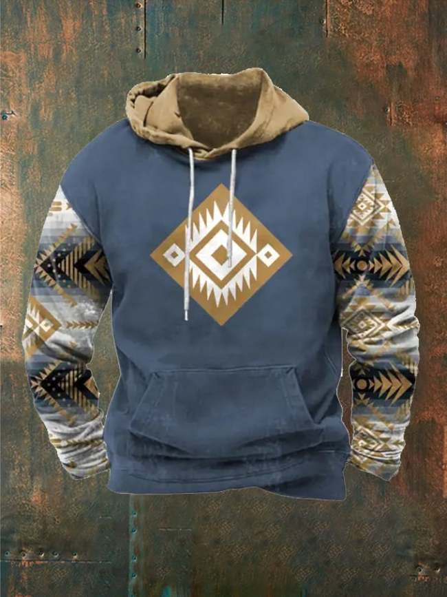 Men's Retro Ethnic Style Printed Hooded Sweatshirt