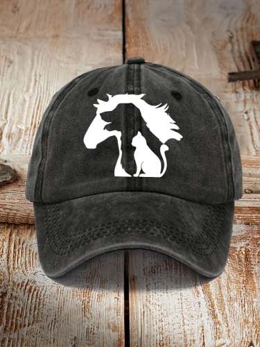 Cat Dog Horse Silhouette Print Hat