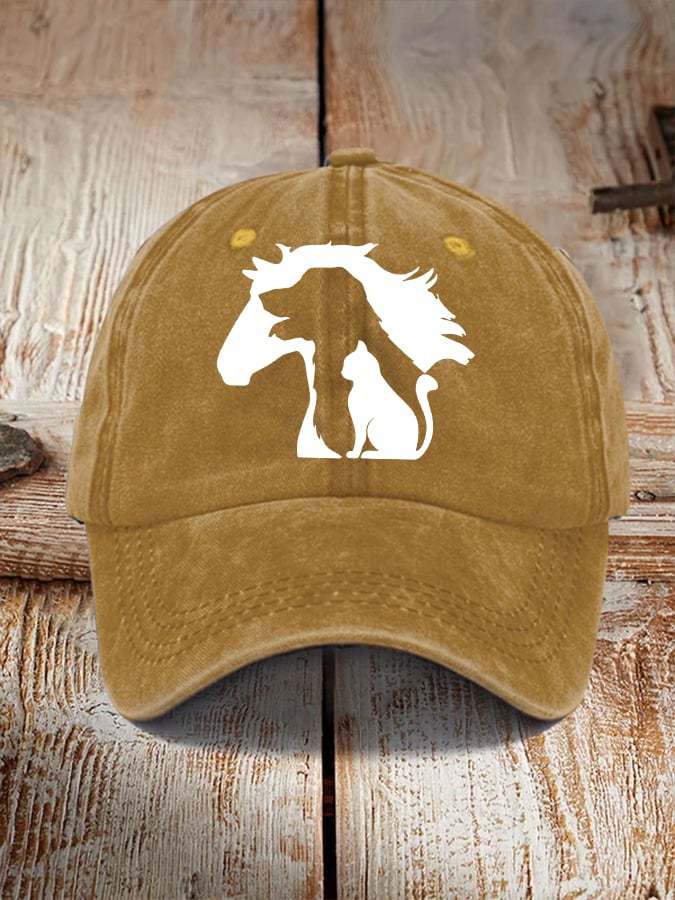 Cat Dog Horse Silhouette Print Hat