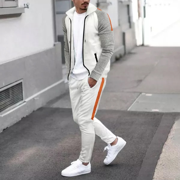 Solid Color Single Breasted Men'S Tracksuit Two Piece Set