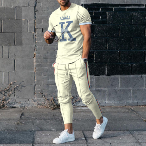 Beige King T-Shirt And Pants Two-Piece Set