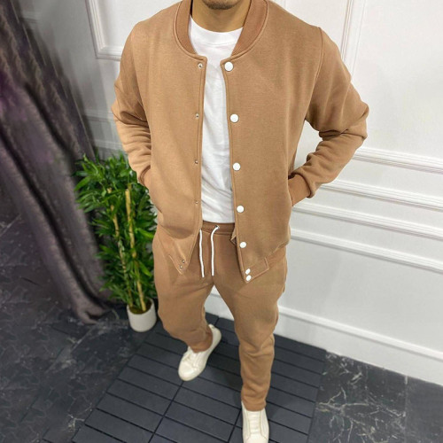 Men's Solid Color Casual Standing Collar Jacket And Pants Co-Ord