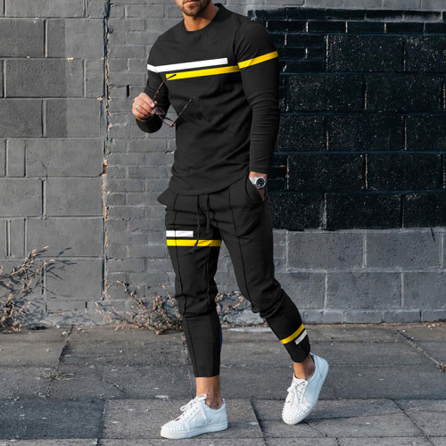 Black Geometry T-Shirt And Pants Two Piece Set