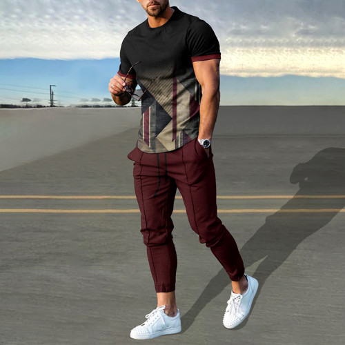 Trendy Gradient Geometry Print T-Shirt And Pants Co-Ord