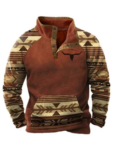 Men's Retro Western Ethnic Style Casual Button Long Sleeve Sweatshirt