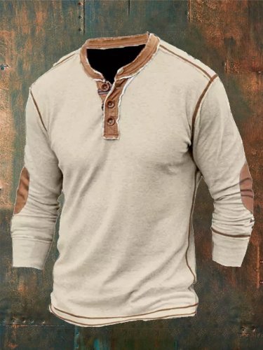Men's Distressed Solid Color Button Collar Top