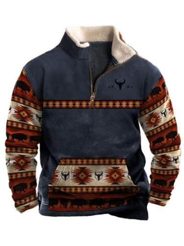 Men's Western Ethnic Style Casual Zipper Fleece Sweatshirt