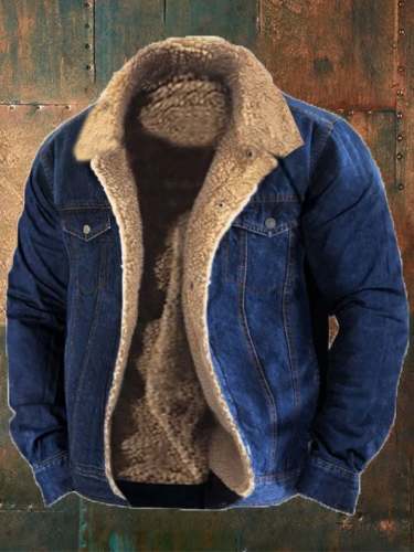 Men's Western Vintage Fur Collar Denim Jacket