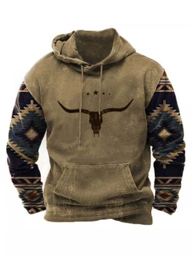 Men's Vintage Western Casual Hooded Sweatshirt