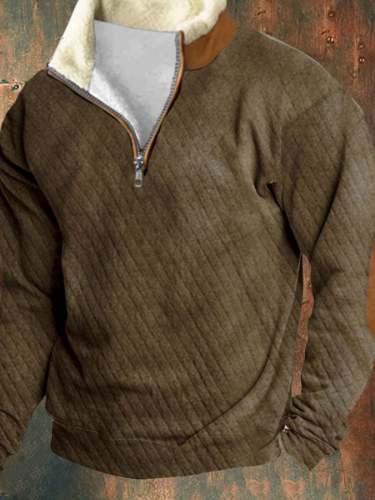 Casual Zipper Stand Collar Long Sleeve Sweatshirt