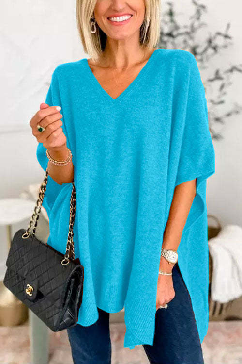 Last Sale 54% Off-Chicest V Neck Loose Fit Solid Poncho Sweater