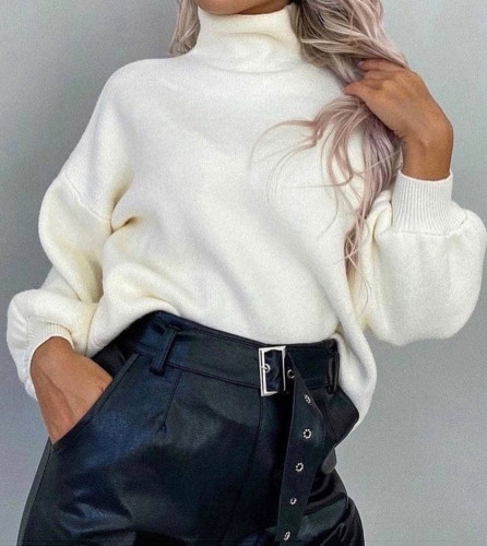Solid Color Knitted Turtleneck Loose Sweater