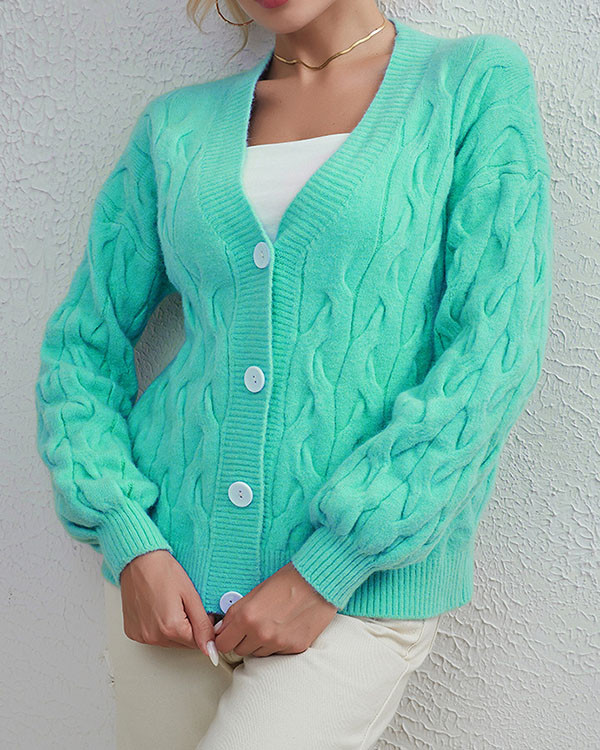 Solid Color Simple Twist Cardigan Sweater