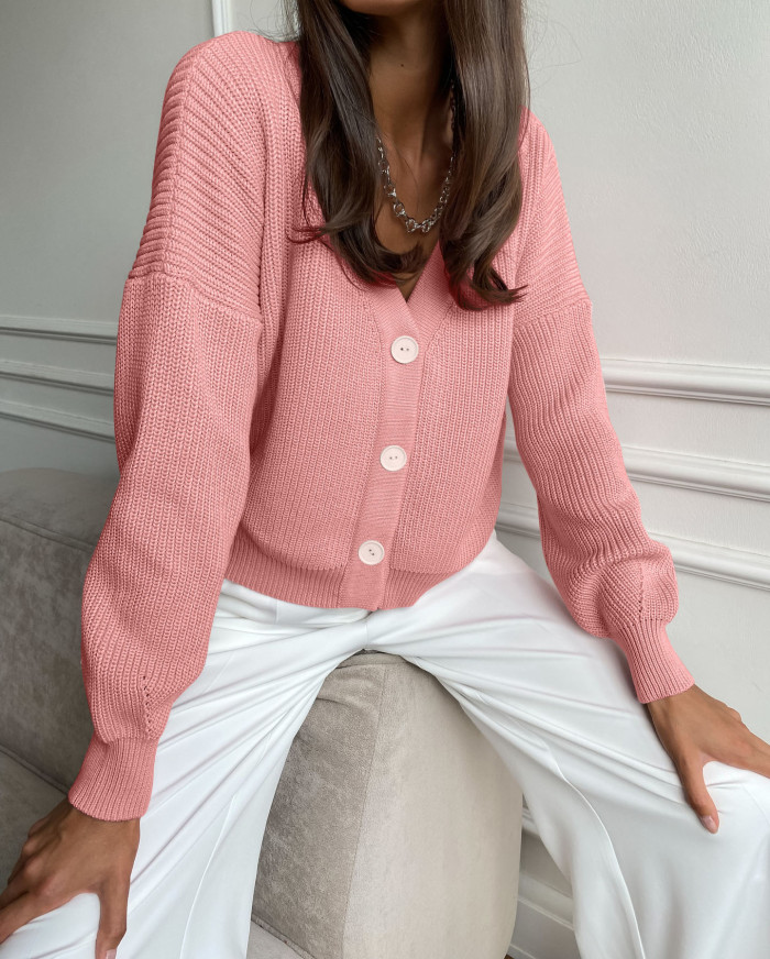 Elegant Solid Color Knitted Sweater Cardigan