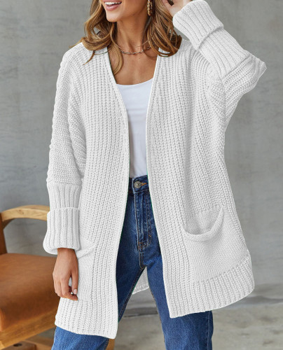 Solid Color Loose Knit Cardigan Sweater