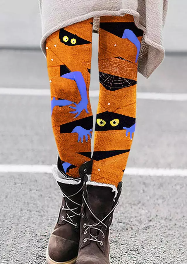 Halloween Mummy Peeping Eyes Spider Web Leggings