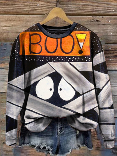 Halloween Boo Mummy Contrast Crew Neck Sweatshirt