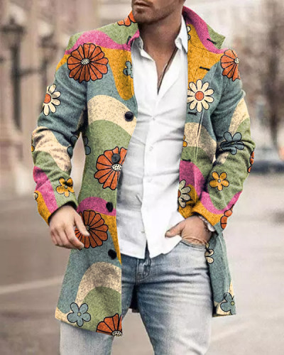Men's Vintage Striped Floral Loose Coat