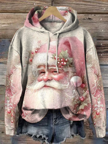 Retro Christmas Pink Santa Hooded Sweatshirt
