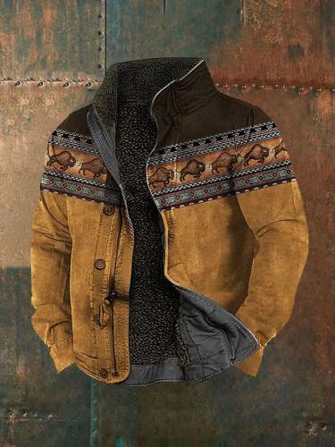Men's retro western ethnic style winter fleece jacket