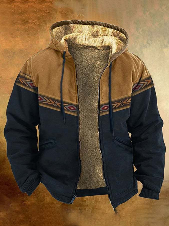 Casual Retro Western Style Printed Fleece Jacket