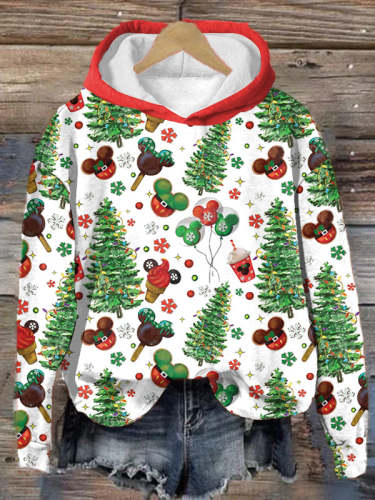 Christmas Tree Print Hoodie Long Sleeve Sweatshirt