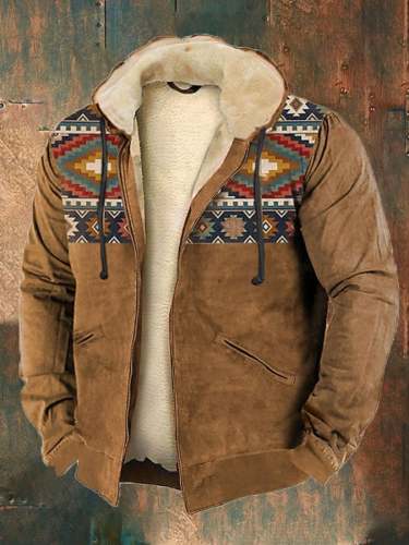 Men'S Retro Western Print Cotton Zipper Outerwear