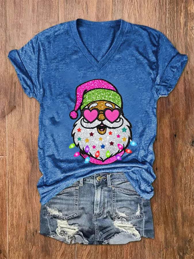 🔥Buy 3 Get 10% Off🔥Women's Shiny Santa Print T-Shirt